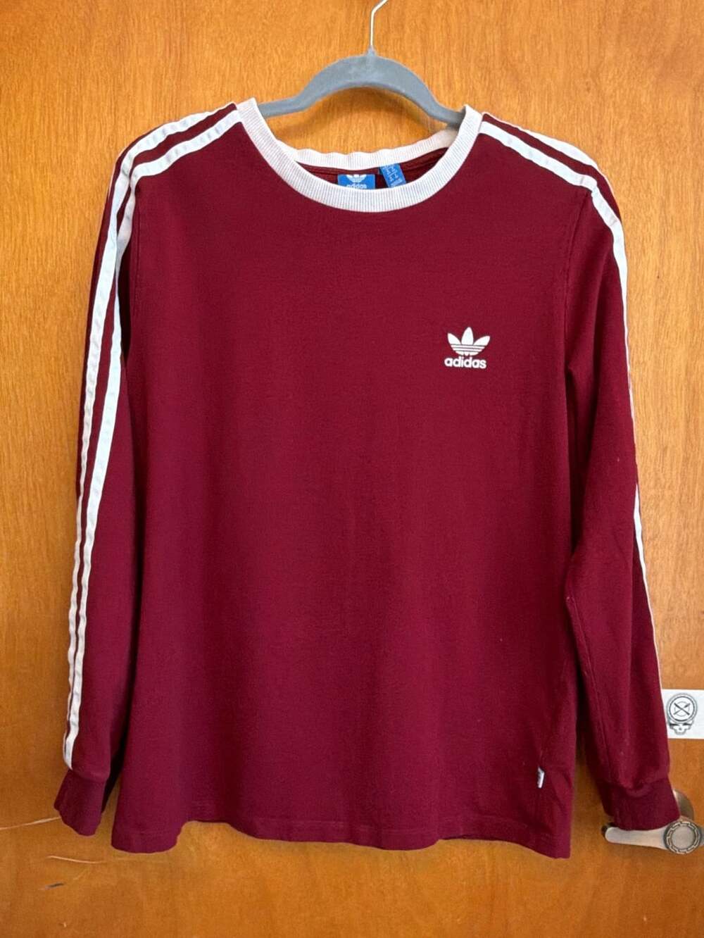 Adidas 3-Stripes Long Sleeve Tee Size L Burgundy White